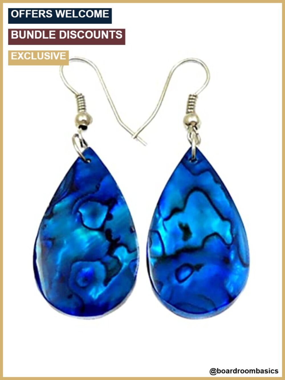Paua Abalone Shell Teardrop Dangle Earrings French Hook
